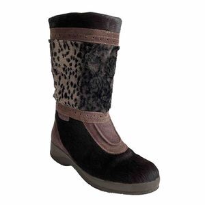 Technica Suede Animal Print Boots Brown Lined Calf High Italy 9